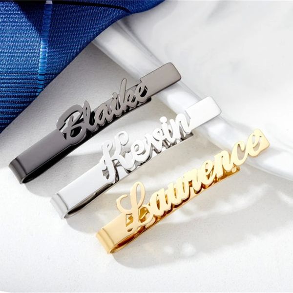 Caixas de jóias nome personalizado gravata clipes placa de identificação de aço inoxidável personalizado carta fecho abotoaduras navio a vapor presente de casamento gota 231118