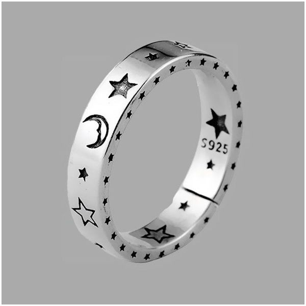Anéis de banda Vintage Moon Star Open Thai Sier Color Ring Sorrindo Rosto Anéis de Dedo para Moda Mulheres Jóias S-R613 Drop Delive Dhgarden Otsde