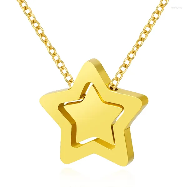 Anhänger Halsketten Shiny Single Star Charm Kurze Halskette Für Frauen Schmuck Edelstahl Rose Gold Farbe Schlüsselbein Weibliche