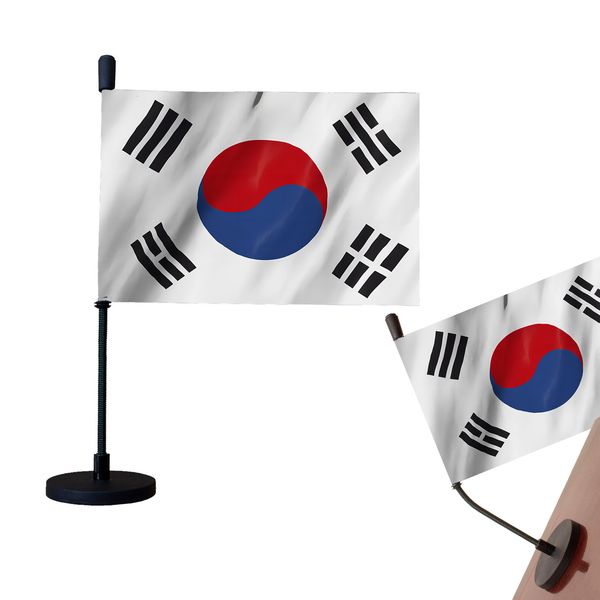 Bandiera per auto della Corea del Sud Bandiera per auto coreana con base magnetica e decorazione con asta portabandiera flessibile per cofano auto