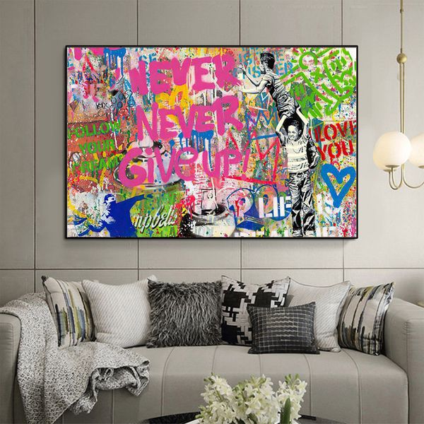 Leinwand-Gemälde „Never Give Up Motivational Abstract Posters Prints Wall Graffiti Art Pictures for Living Room Wall Decor Cuadros NO RAHMEN