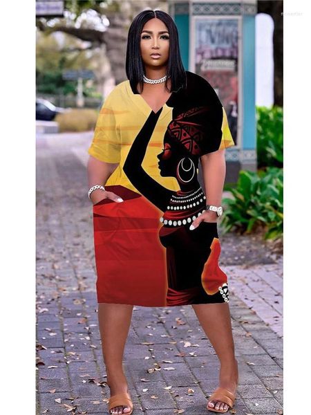 Abiti casual Stampa nativa Africa Abito Donna Moda Bohemian Beach Midi Pocket Gotico Manica corta Party Elegante vestito estivo