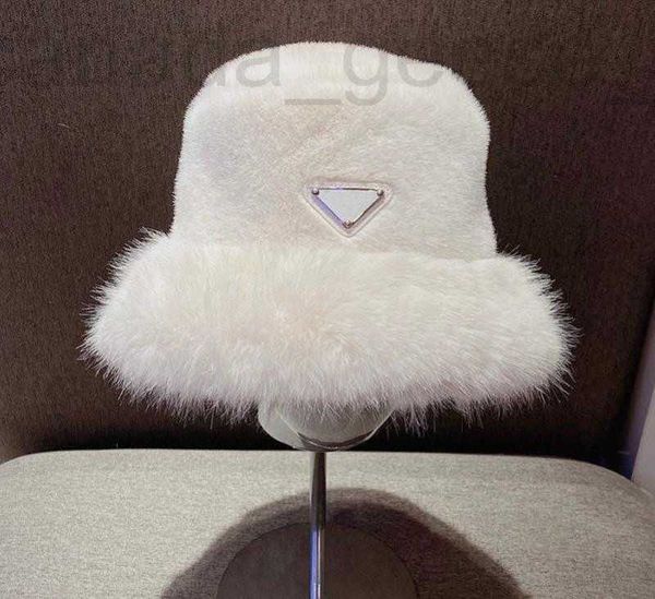 Stingy Brim Chapéus Designer Luxo Inverno Fur Bucket Hat para Mulheres 2023 Novo Designer Moda Grosso Senhoras Quentes Pescador Chapéus Caps Ear Warmer Preto Rosa