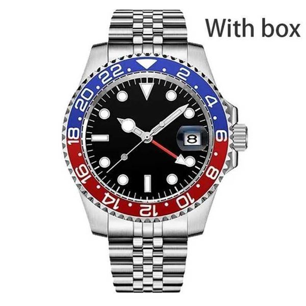 Rolaxs Mens Master Watch Aaa Automático Vermelho Azul Ouro Face Gmt Pepsi 40mm Safira Luminosa Relógio de Pulso de Luxo Bela Pulseira com Caixa Pulsos Montre