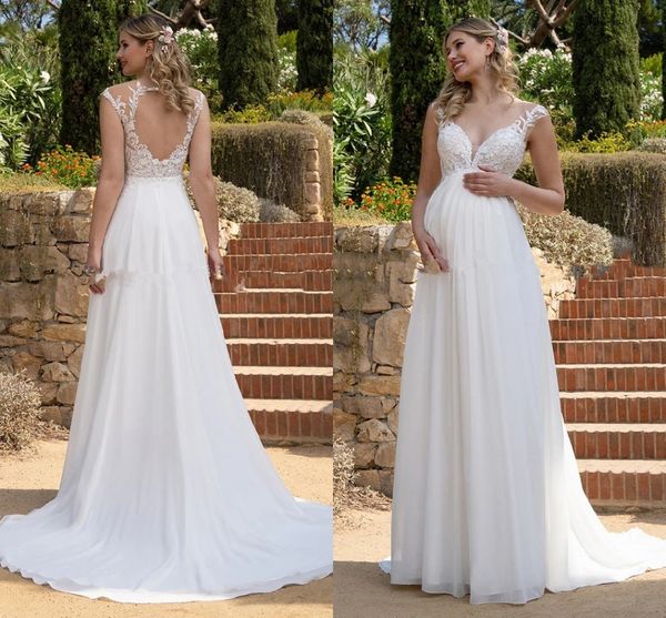 Шифоновые кружевные беременные свадебные платья A-Line Backless Garden Peach Bohemian Bearnity Bride Wride