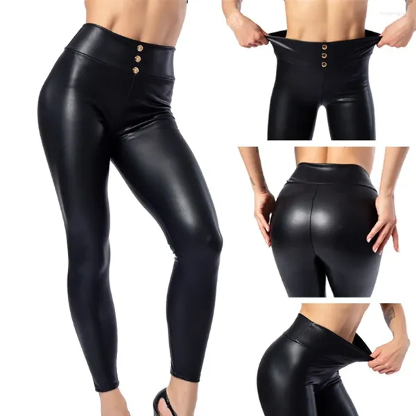 Kadın Taytlar Kadın Sıska Sahte Deri Strengy Pantolon Kalem Pantolonlar Sıradan Yüksek Bel İnce Katı Siyah Teşhal Pantalonlar De Mujer