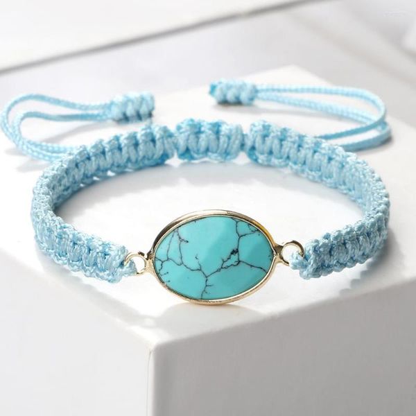 Gliederarmbänder Bohemian Blue Rope String Armband Naturstein Anhänger verstellbar für Frauen Männer Yoga Schmuck tibetisch-buddhistischer Armreif