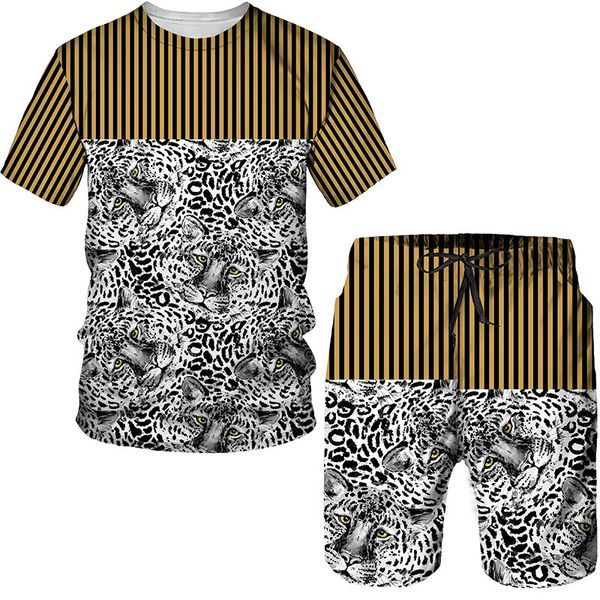 Herren Trainingsanzüge 2023 Sommer Trendy 3D Tiger Gedruckt T-Shirt Anzug Coole MännerFrauen TrainingsanzugLässiges TopShorts Streetwear Kleidung Sets 230419