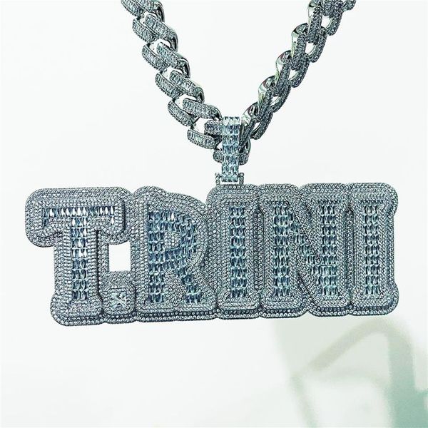 Iced Out Nome Personalizado Baguette Zircon Letras Pingente Tamanho Grande Ouro Prata Cor Nacklace para Homens Hip Hop Jewelry233e