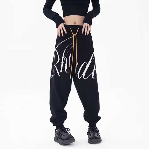 Roupas de grife Calças casuais RHUDE unissex high-end leve letras de luxo jacquard soltas esportivas casuais leggings de malha Streetwear Calça de moletom hip hop