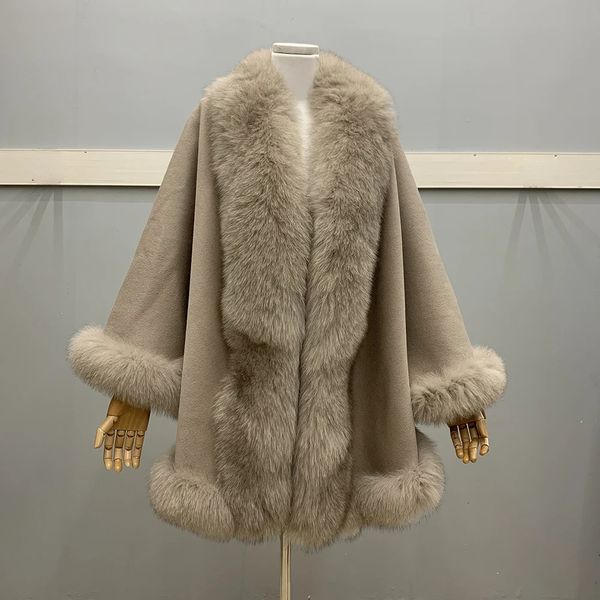 Parka da donna in piumino 2023 misto lana cappotto in vera pelliccia mantello poncho da donna mantelle con giacca invernale da donna scialle moda calda di lusso 231120