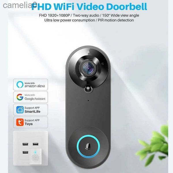 Campainhas FHD WiFi Vídeo Campainha 1080P Áudio bidirecional Grande Angular Olho mágico PIR Detecção de movimento Tuya App Wireless Home Security Door ViewerL231120