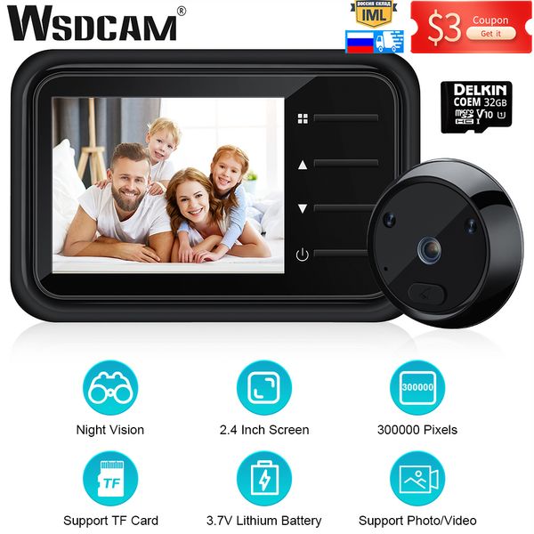 Campainha de campainha wsdcam video bole de campainha de campainha 2.4inch lcd ir notury vision video olhe sino sell visual smart home camera externa 230419