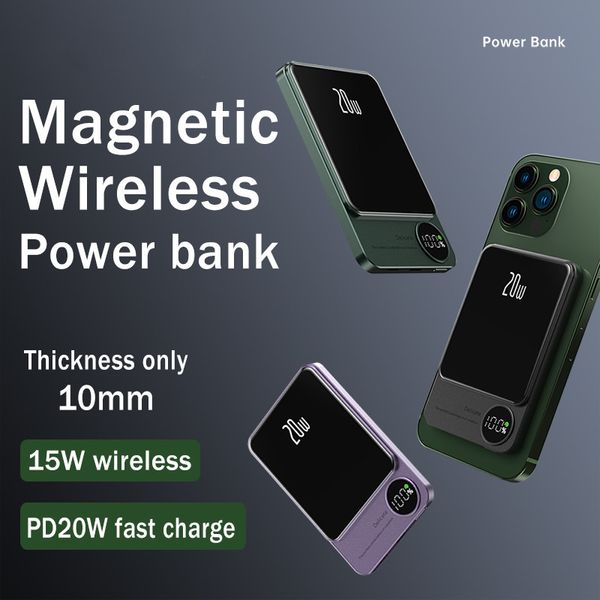 10000mAh MacSafe Batter Bank Power Bank Charger sem fio para iPhone 14 13Pro 12Promax Auxiliar externo Bateria