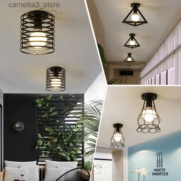 Luzes de teto Retro Luz de Teto Pingente Luz E27 Loft Interior para Quarto Vintage Ferro Lâmpada de Teto Home Corredor Corredor 220V Preto Branco Q231120