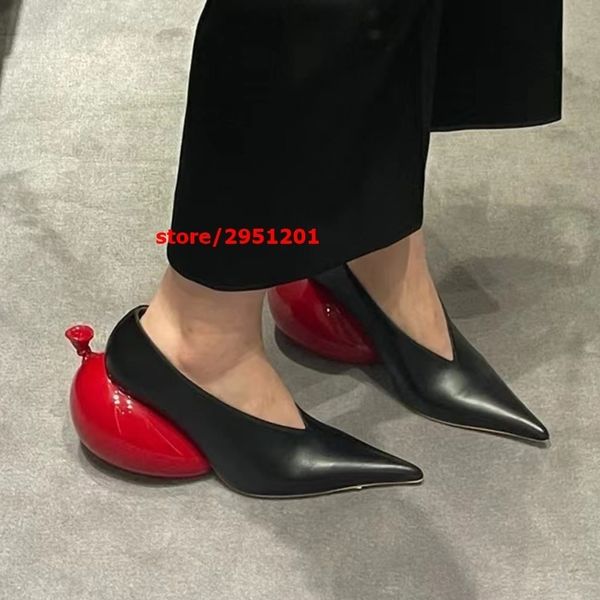 Sapatos de vestido bombas de salto de balão vermelho mulheres saltos de vestido sexy preto pontudos de salto alto estilo pista de primavera 230420