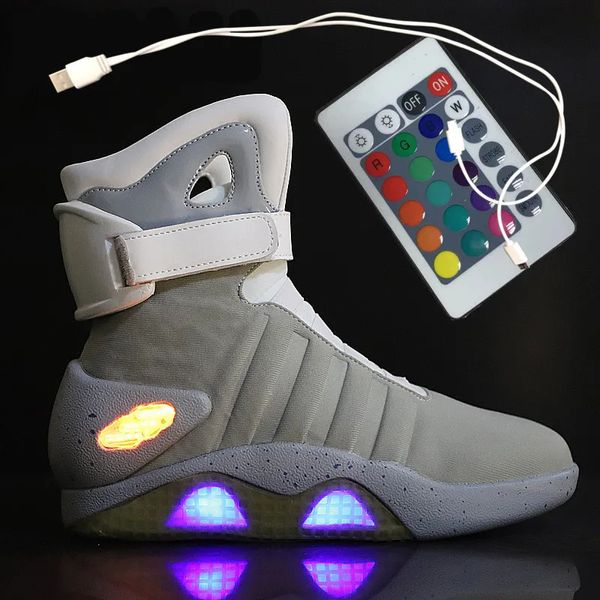 Botas Adultos Carregamento USB Led Sapatos Luminosos para Moda Masculina Acende Homens Casuais De Volta para o Futuro Sapatilhas Brilhantes 231118