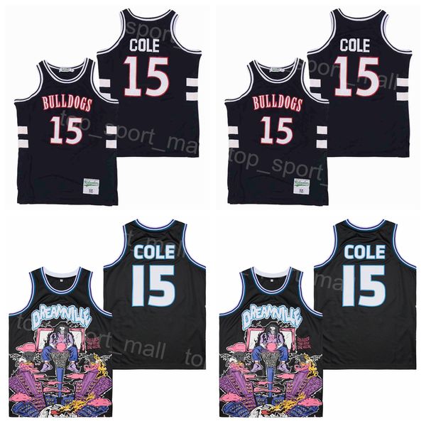 Maglia da basket della scuola superiore 15 Jermaine Cole Jersey Terry Sanford Camicia uniforme BRAND X 15 DREAMVILLE Colore della squadra Blu navy Nero Moive HipHop College Cucita Vintage