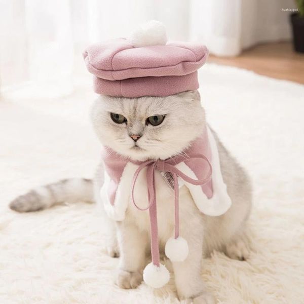 Abbigliamento per cani Berretto rosa e mantello Abito per animali domestici Vestiti per gatti Natale Attrezzatura pasquale Tessuto confortevole carino