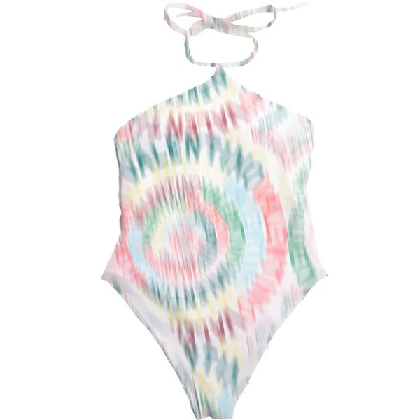 Costume da bagno intero con stampa di lettere a colori bikini alla moda da donna costume da bagno intero classico da spiaggia costume da bagno estivo senza schienale