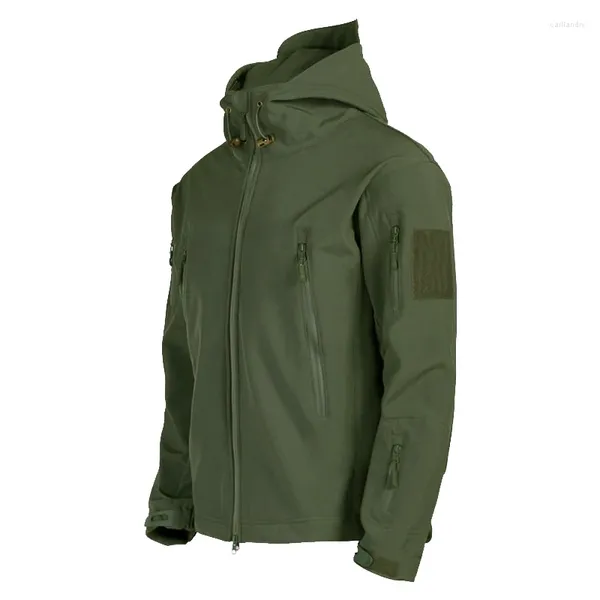 Giacche da uomo in pile militare da uomo con cappuccio antivento tattico con multi tasche cappotti invernali caldi da esterno verde militare da uomo