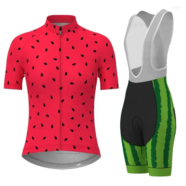 Conjuntos de corrida Mulheres Ciclismo Roupas Melancia Rosa Verão Mangas Curtas Jersey Set Respirável Quick Dry Sportswear