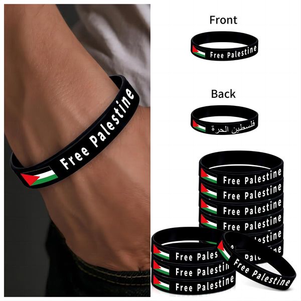Free Palestine Armbänder mit Palästina-Flagge, Ständer mit Palästina-Flagge, Gaza-Flagge, Unterstützung der arabischen Freiheit für Palästinenser, Silikon-Manschettenarmbänder für Erwachsene