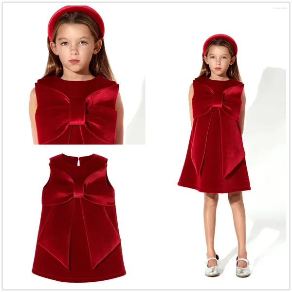 Mädchenkleider Mode Mädchen Weihnachten Rotes Partykleid Große Schleife Weste Cord Jahresgruß 1-6T