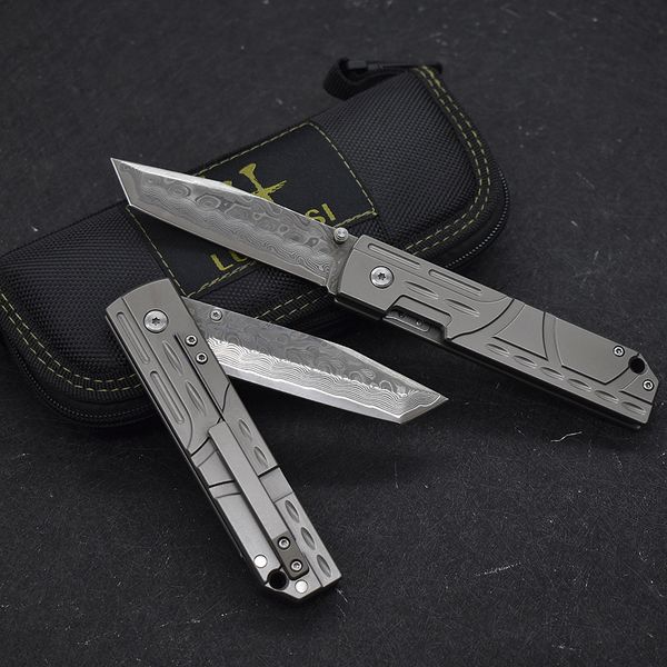 Top qualidade A1898 Faca dobrável Damasco Aço Tanto Blade TC4 Liga de titânio Handeld Holdre EDC Pocket Pollow Facas Melhor presente para homens