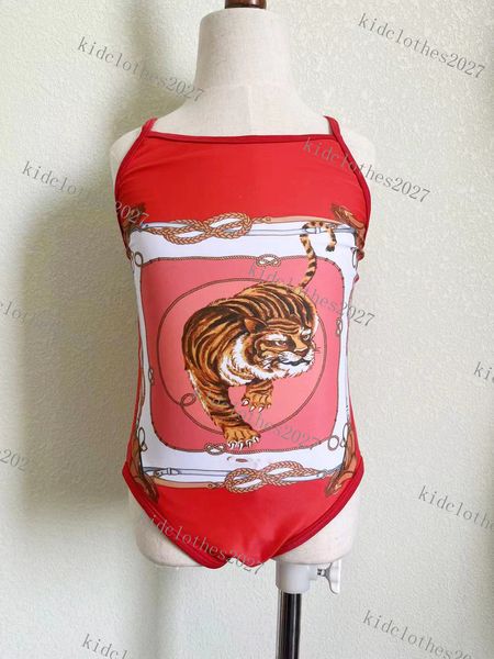 2023 Costumi da bagno interi per bambini Costume da bagno estivo Stripe Thread Head Check Pattern Costume da bagno per ragazza Set Moda Abiti comodi Bikini Bambini red brnad