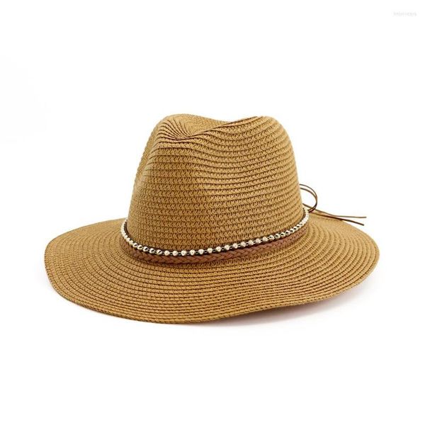 Hüte mit breiter Krempe, modisch, handgefertigt, Cowboy-Strohhut, Damen, Herren, Sommer, Outdoor, Reisen, Strand, Unisex, solide, westliche Sonnenschutzkappe