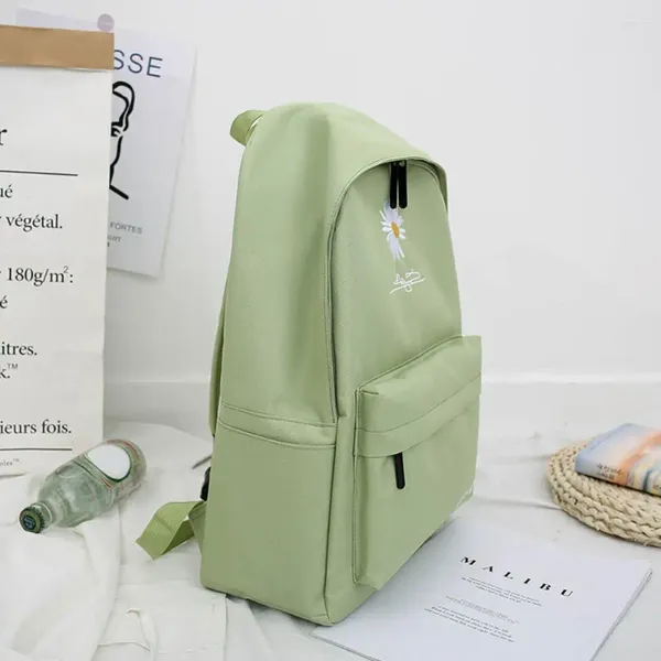 Sacos escolares causal menina lona mochila verde margarida bordado padrão design grande capacidade saco de viagem estudante
