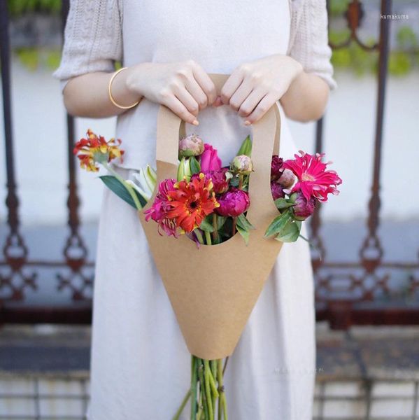 Confezioni regalo 10 pezzi sacchetti di fiori di carta Kraft portatili Borse da negozio Fiori Scatole per imballaggio di piante per decorazioni per la casa della festa nuziale