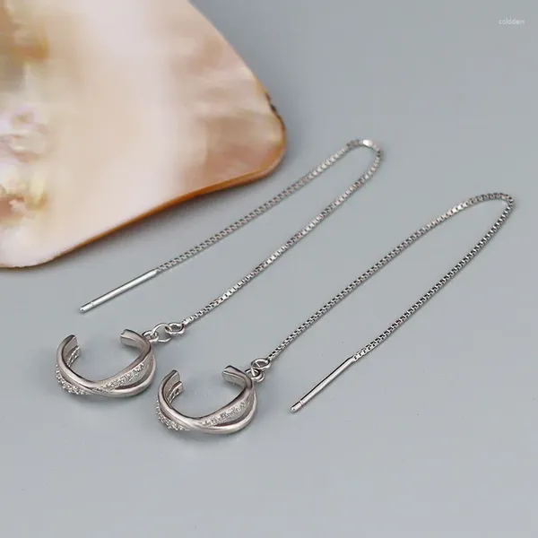 Rücken Ohrringe Ankunft Geometrische Quaste Persönlichkeit Gefälschte Piercing Clip Auf Für Frauen Charme Lange Zirkon Ketten Ohr Manschette Schmuck Geschenk