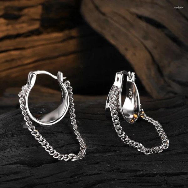 Brincos traseiros s925 prata esterlina para mulheres moda longa borla geométrica superfície lisa clipes de orelha jóias