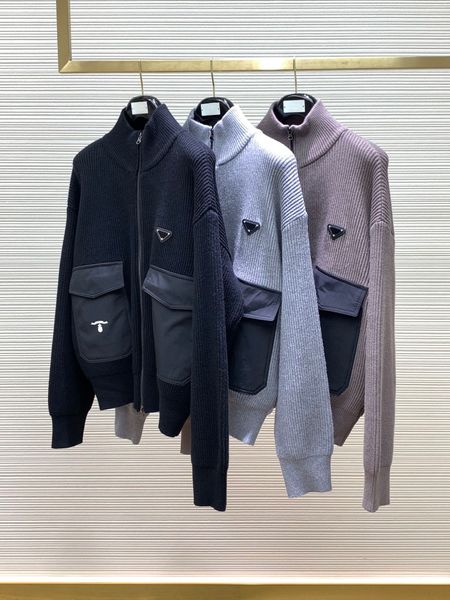 Jaquetas de grife de alta qualidade elegante bolso de nylon costura design suéter de malha cardigan luxo highend jaqueta casual masculina