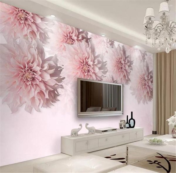 Tapeten 3d Tapeten Schöne romantische Chrysantheme Wohnzimmer Schlafzimmer Hintergrund Dekoration Wandbild Tapete