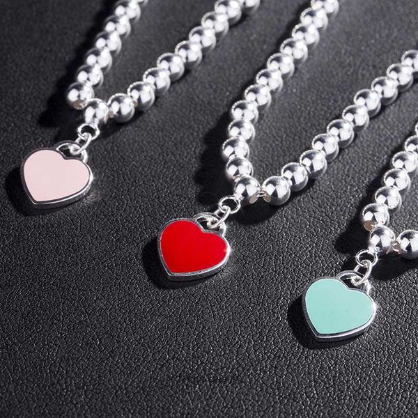 T Jewlery Tasarımcı Bilezik S925 STERLING Gümüş Benmingnian Emaye Tutkal Kırmızı Aşk Kalp Kalp Şeklinde Mavi Pembe Buda Boncuk Bilezik Hediyesi