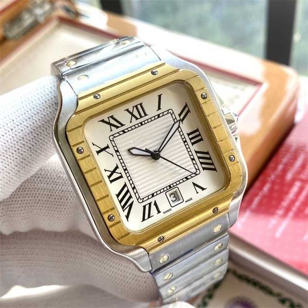 Orologio meccanico da uomo Cartis Quadrante bianco quadrato di lusso Movimento meccanico automatico in acciaio inossidabile oro/argento Vetro zaffiro e scatola