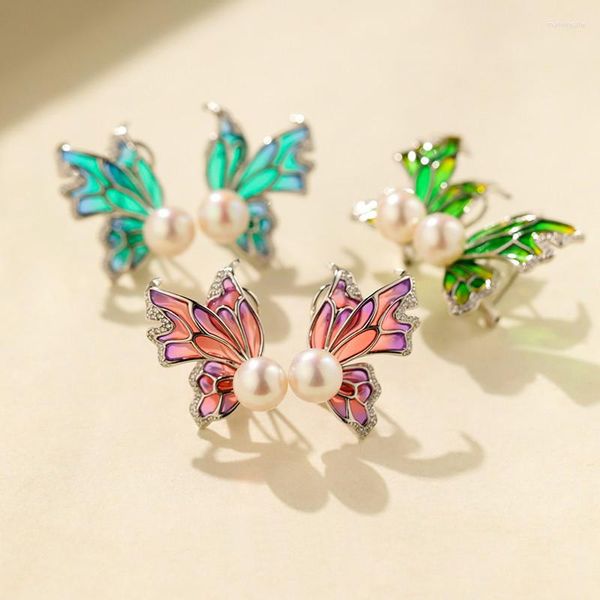 Brincos de garanhão deusa simples inseada fantasia butterfly esmalte elegante pérola clássica de moda