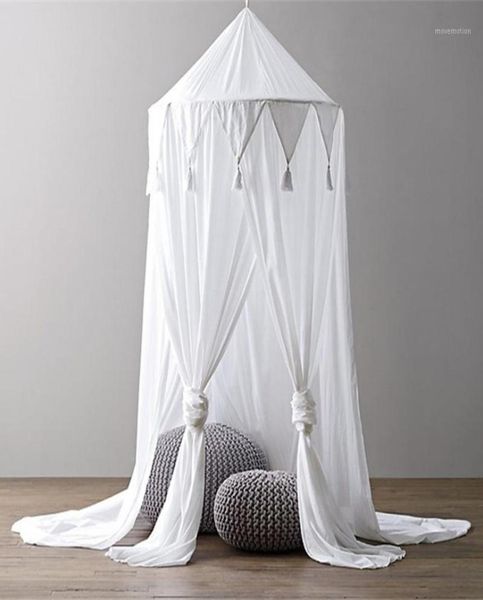Çocuk bebek yatağı kanopi yatak örtüsü sivrisinek net perde yatak yuvarlak kubbe çadır kaplı kubbe şifon flama saçaklı sivrisinek net1 s9242488