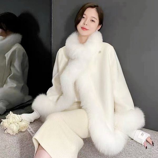 Женская зимняя куртка из искусственного меха, женское настоящее пальто с натуральным воротником, толстая теплая кашемировая шерсть, шерстяная верхняя одежда, уличная мода 230922
