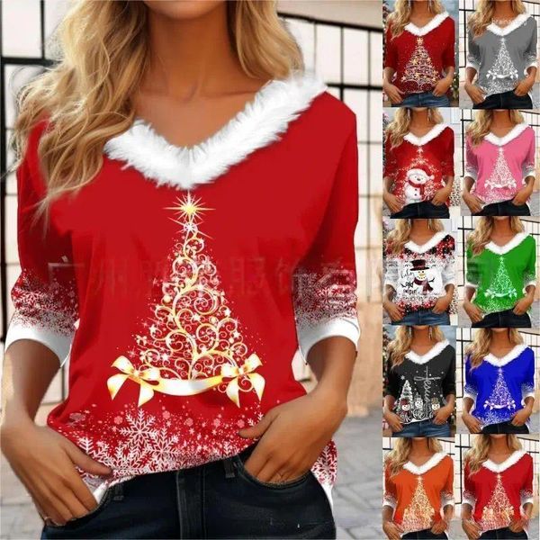 Kadın Sweaters Noel Baskı Serisi Yün Boyun Top 2023 Sonbahar Yuvarlak Yüksek Kaliteli Sıradan Moda T-Shirt