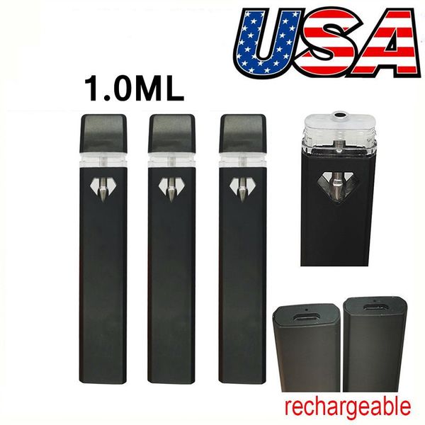 Penna Vape usa e getta da 1,0 ml 280 mAh Batteria ricaricabile Olio denso Dispositivo vaporizzatore vuoto USA STOCK Servizio notturno Qualità promessa Logo OEM D7 200 pezzi / lotto