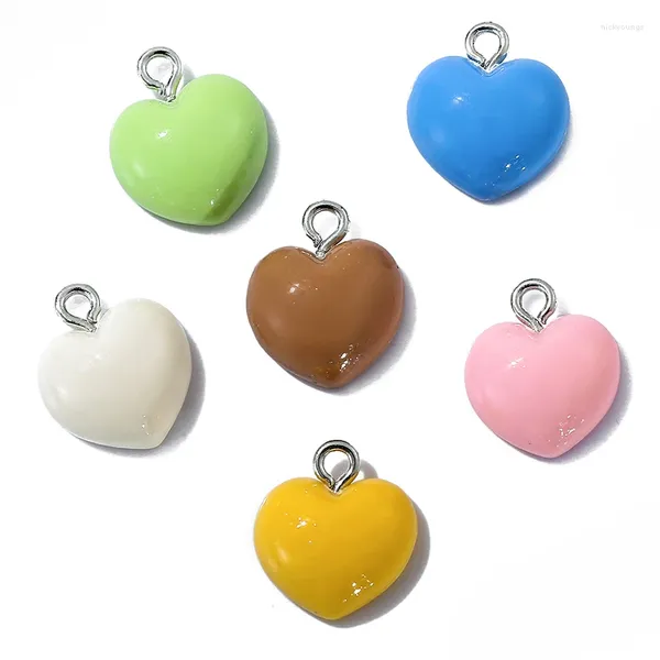 Encantos 20 pçs bonito simplicidade cor em forma de coração série kawaii pingente chaveiro colar diy acessórios de decoração