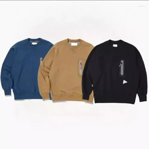 Felpe con cappuccio da uomo 2023 And Wander Uomo Donna Tessuto misto Pocket Pullover Girocollo Assorbimento del sudore Sudore sciolto ad asciugatura rapida WY843