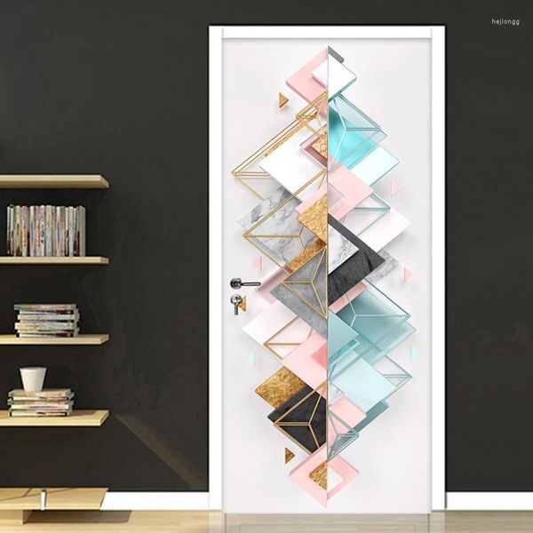 Duvar Kağıtları 3D Geometrik Desen Kapı Sticker Dekorasyon Poster Duvar Kağıdı PVC Su Geçirmez Kendinden Yapışkan Modern Oturma Odası Yatak Odası Duvar Resmi