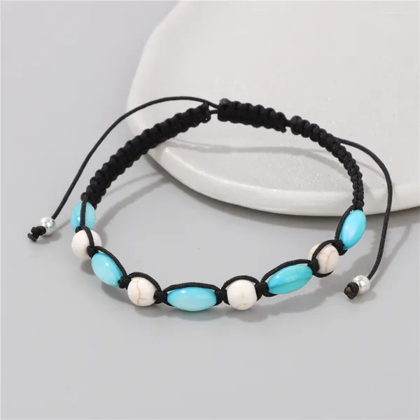 Charme Pulseiras Azul Shell Beads Pedra Natural Espaçador Handmade Ajustável Corda De Tecido Preto Mulheres Homens Presentes