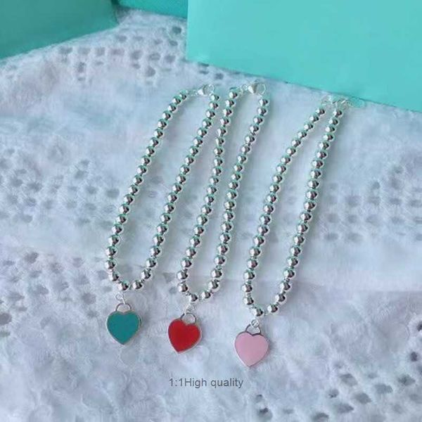 t Jewlery Designer Pulseira t Família Esmalte Amor Coração Em Forma de Pingente Conta Redonda Azul Vermelho Rosa Luz Luxo Versátil Único e Nicho Pulseira Feminina Presente