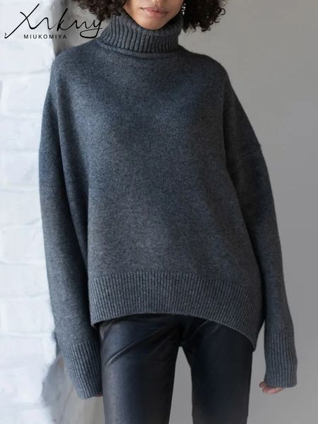 Hoodies masculinos moletom suéter gola alta malha quente cinza escuro pullovers inverno grosso pescoço alto tops grandes dimensões 231120